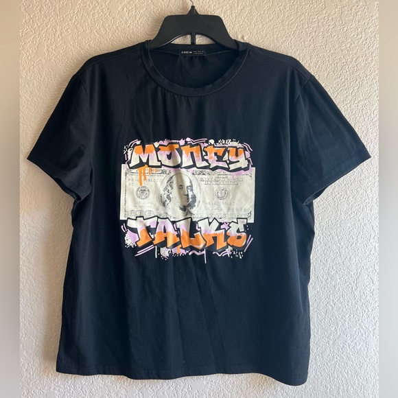 SHEIN, M, Womens Black Money talks T-shirt - Picture 2 of 4